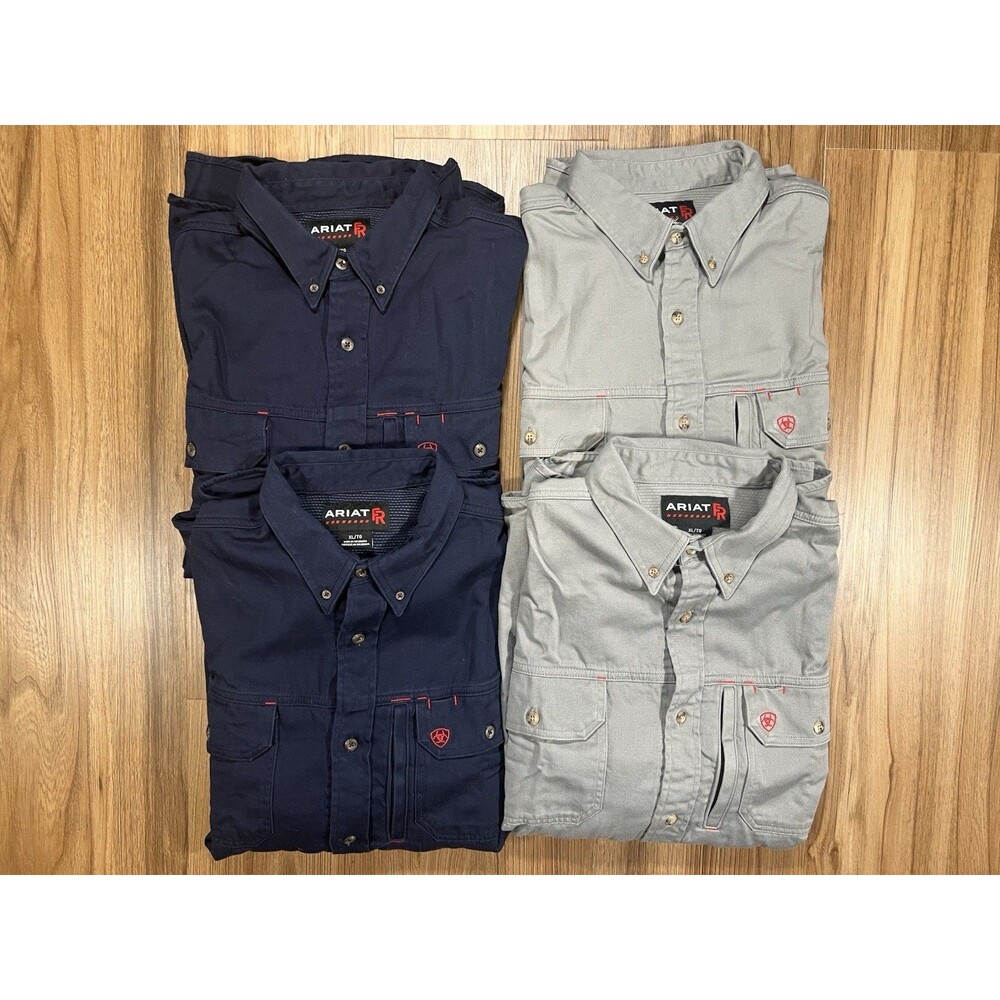 Ariat FR Flame Resistant Men's Work Shirts Lot of 4 Size XL Blue & Gray